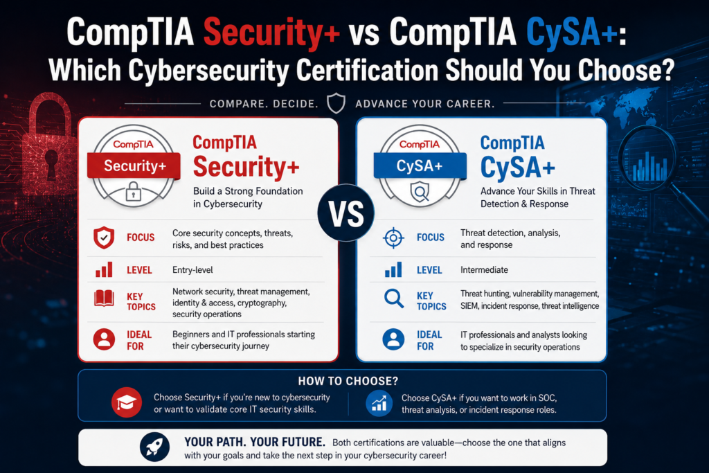 Security+ vs CySA+ Best Cybersecurity Certification